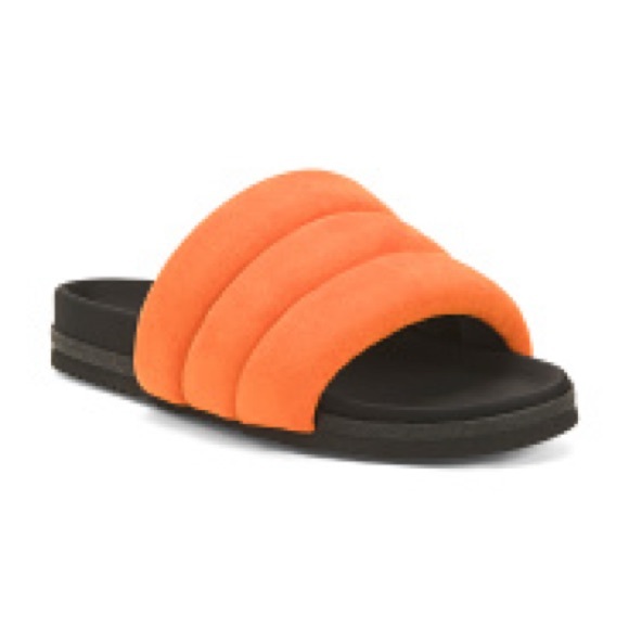 NIB- ROAM The Puffy Suede Orange Slides - Picture 1 of 9